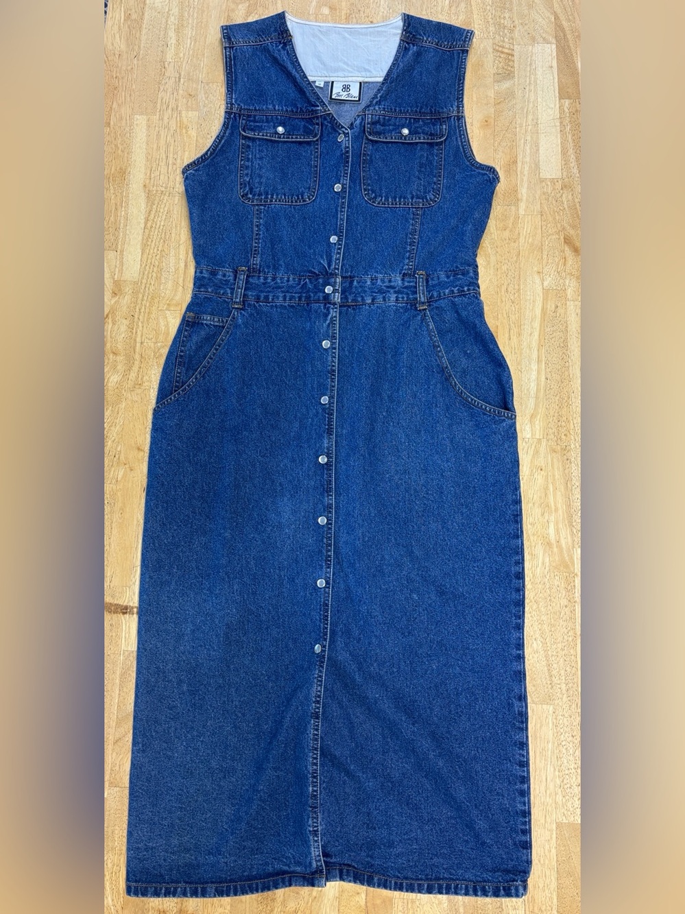 Vintage Bill Blass Denim Pearl Snap Sleeveless Maxi Dress Size 12 90s